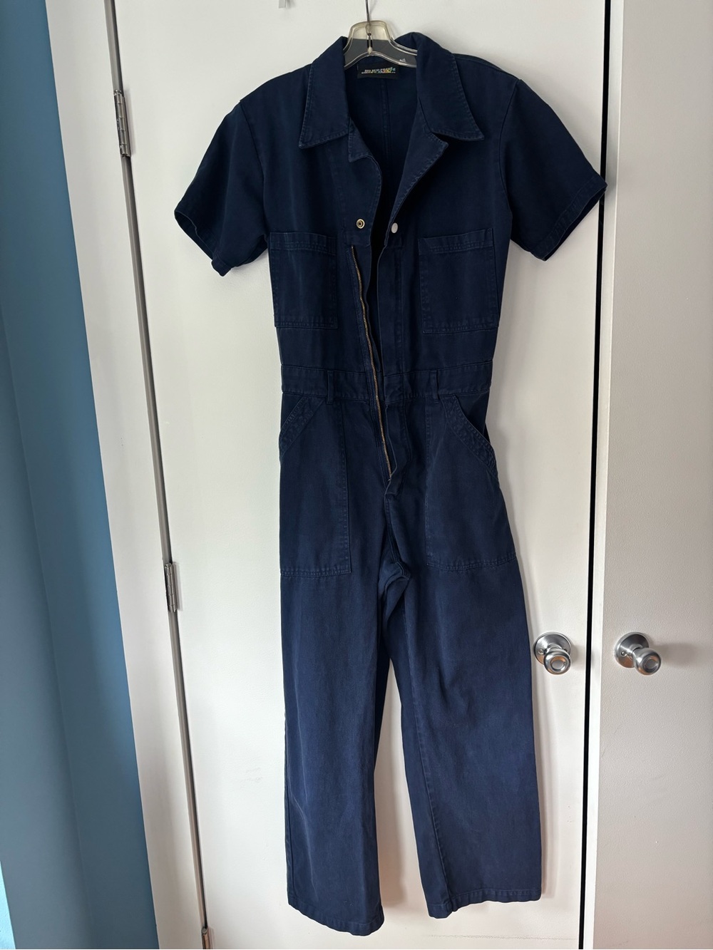 Big Bud Press Navy Short-Sleeve Denim Jumpsuit
